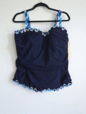 Profile by Gottex Harmony Navy Ruched Tankini Top | Size 24W